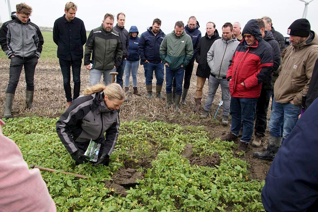 Anna Zwijnenburg beoordeelt een groenbemestermengsel.