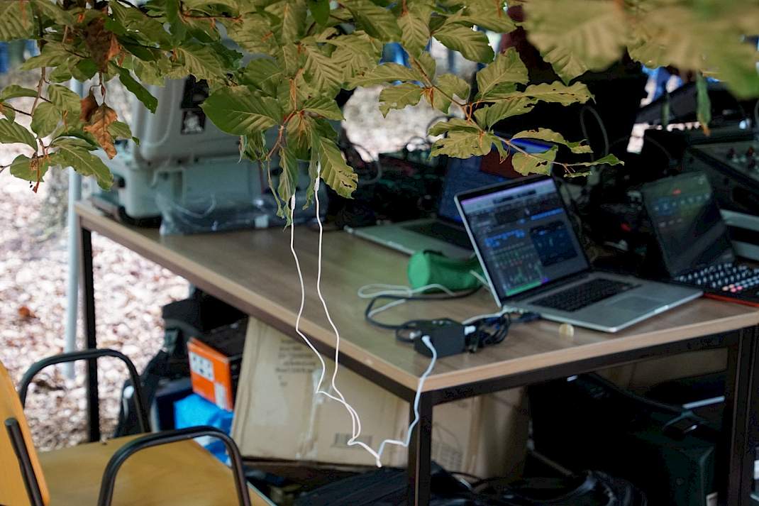 Elektroden vangen het geluid van de boom op.