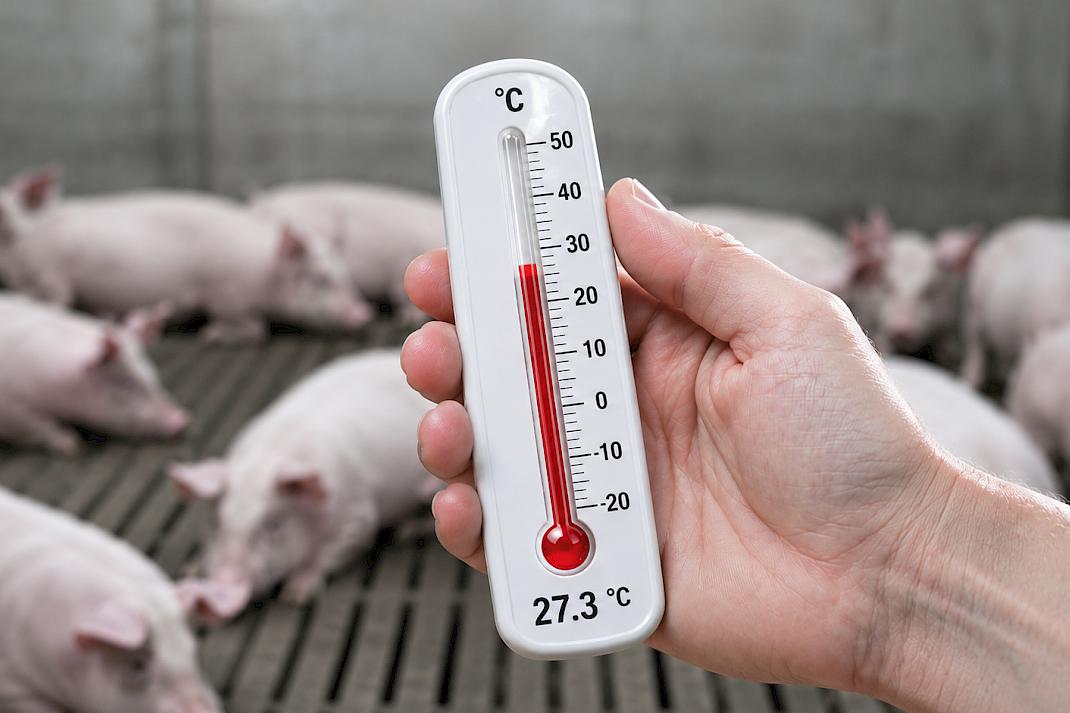 hoog oplopende temperatuur in de varkensstal