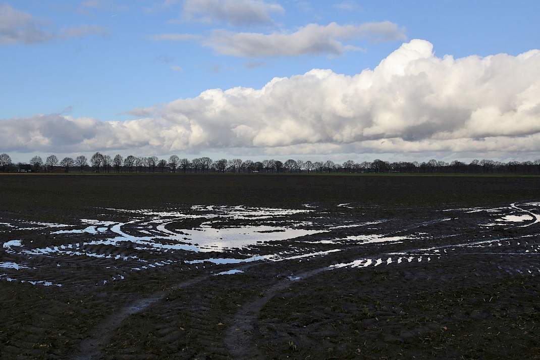 Natte akker met plassen