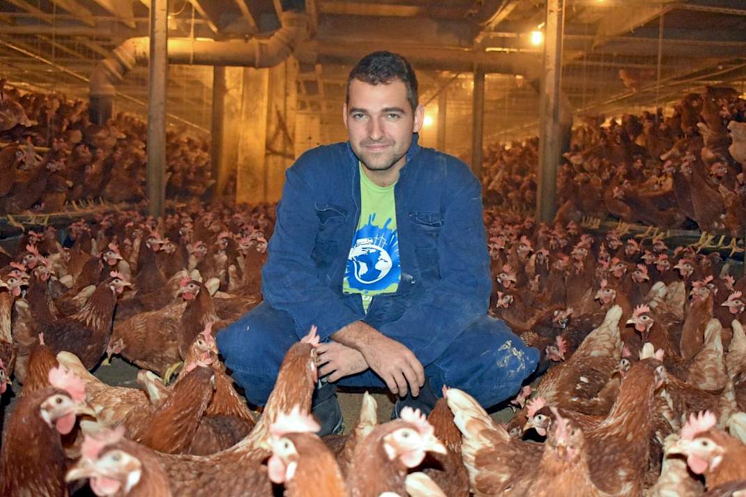 Joris van Lierop op zijn legpluimveebedrijf