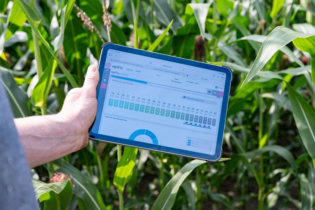 Agrility geeft in het maisperceel inzicht in de ontwikkeling van het drogestofpercentage en de optimale oogstperiode.