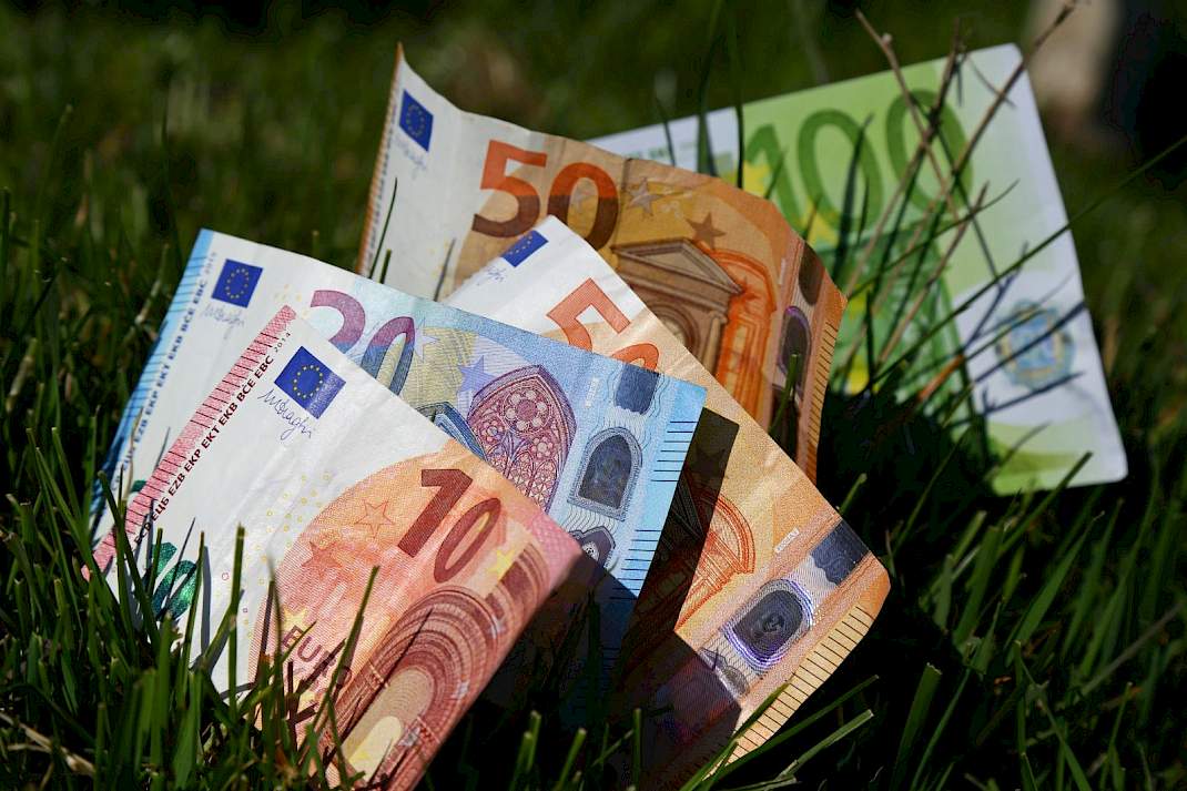 Briefgeld in een weiland